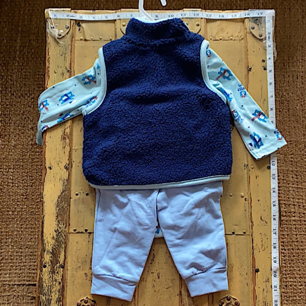 NWT TARGET WEEPLAY STRETCH BLUE FLEECE 3 PIECE OUTFIT SIZE 6 9 MONTHS COORD SET - Picture 3 of 7